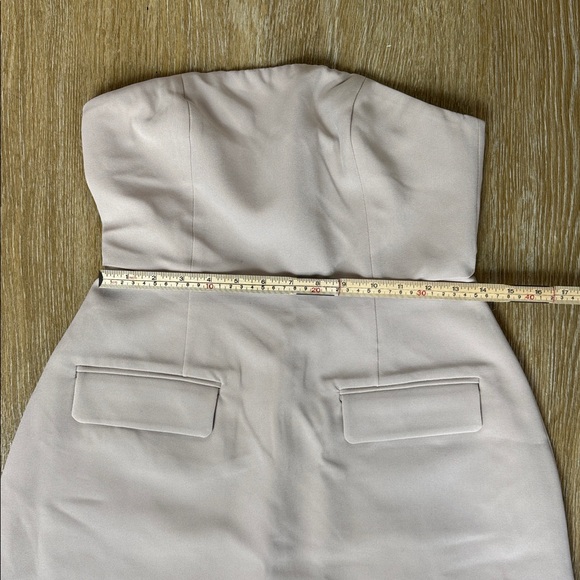 Commense Strapless pocket front Fit and Flare structured Beige Tan Mini Dress S - Picture 8 of 9